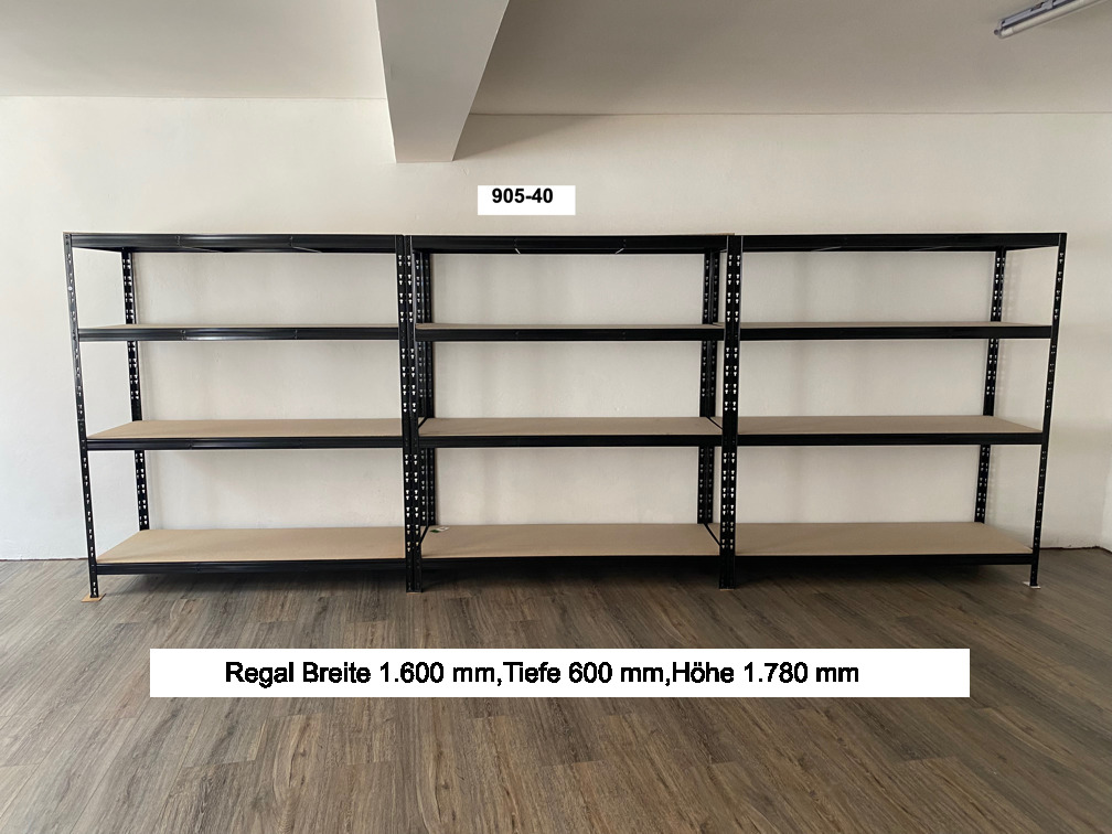 REG 600-33 Regal-Steckregal-mit 4 Fachböden-kein verschrauben,Breite 1600 mm,Tiefe 600 mm,Höhe 1.780 mm.mit 2 Stück Fachboden Aussteifungen